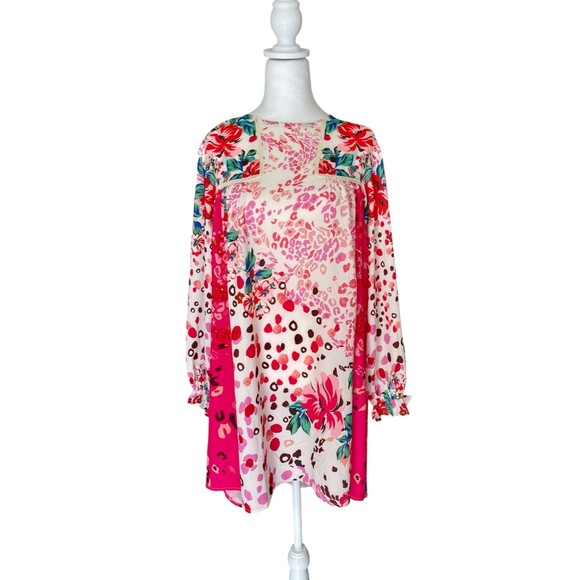 Umgee Babydoll Mixed Print Dress Sz M Pink Boho Feminine Artsy Vintage Inspired - Picture 2 of 15